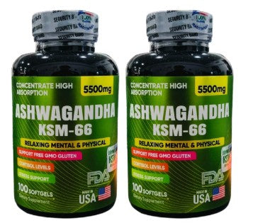 Ashwagandha KSM-66 x100 Softgels Pack X2 Reduce Cortisol Estrés Energía