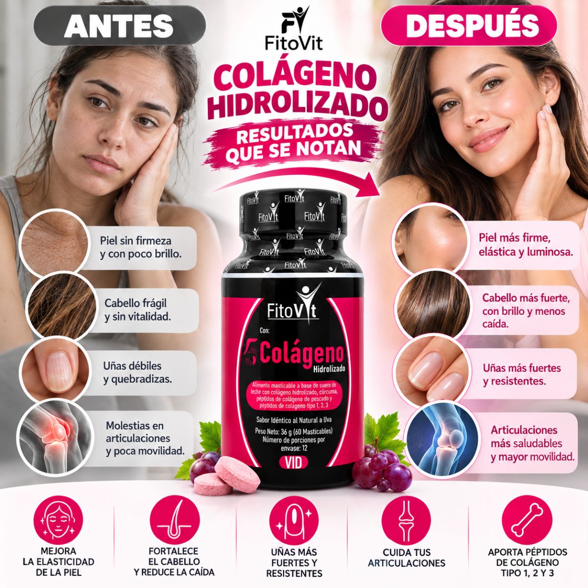 5 Colágenos FitoVit x60 capsulas tipos I II III V X suplemento piel articulaciones