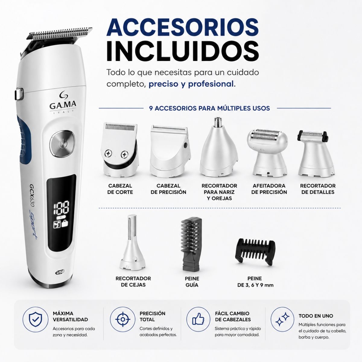 Gamma GCX630 Sport 7 en 1 maquina afeitar recortadora barba cabello cuerpo nariz profesional Colombia