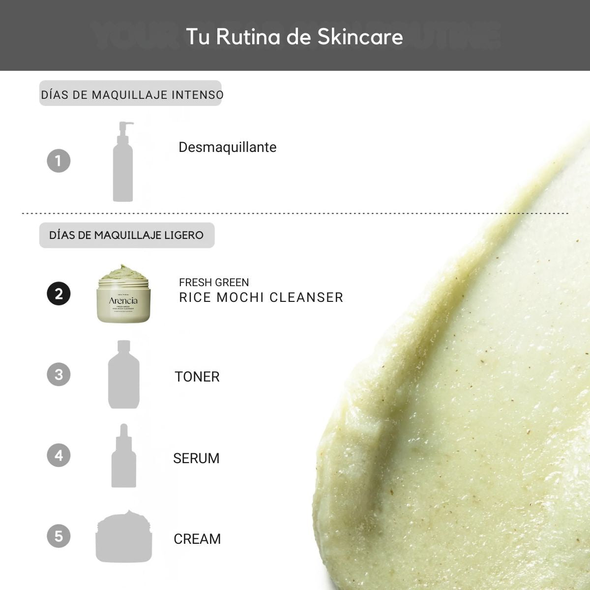 Arencia Fresh Green Rice Mochi Cleanser limpiador facial coreano para piel con acne y piel sensible