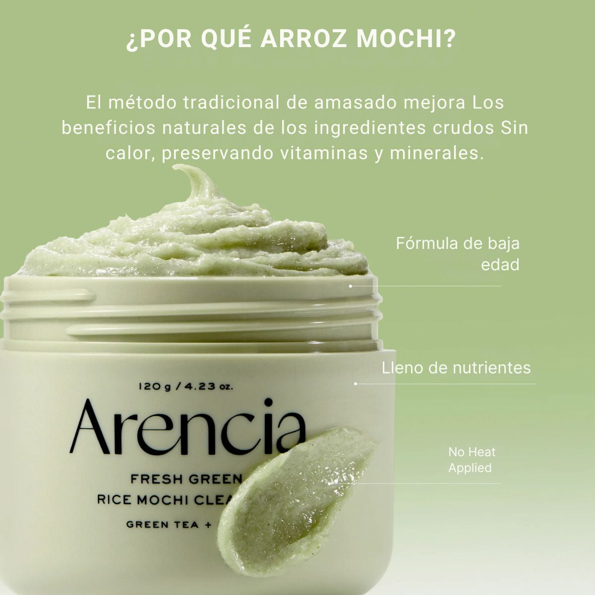 Arencia Fresh Green Rice Mochi Cleanser limpiador facial coreano para piel con acne y piel sensible