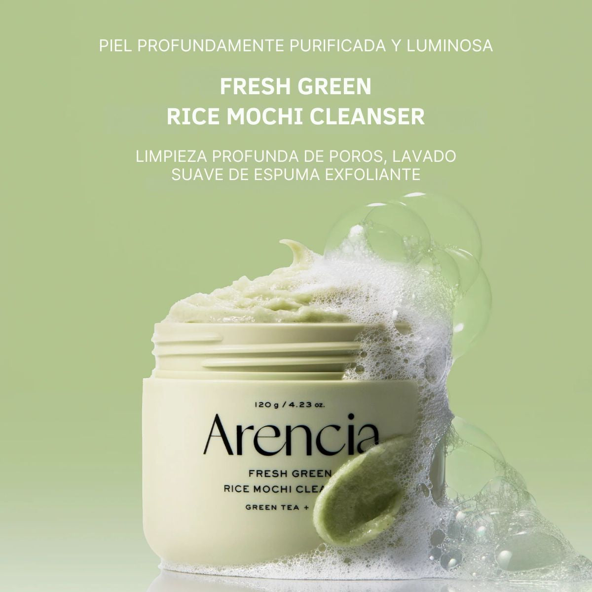 Arencia Fresh Green Rice Mochi Cleanser limpiador facial coreano para piel con acne y piel sensible