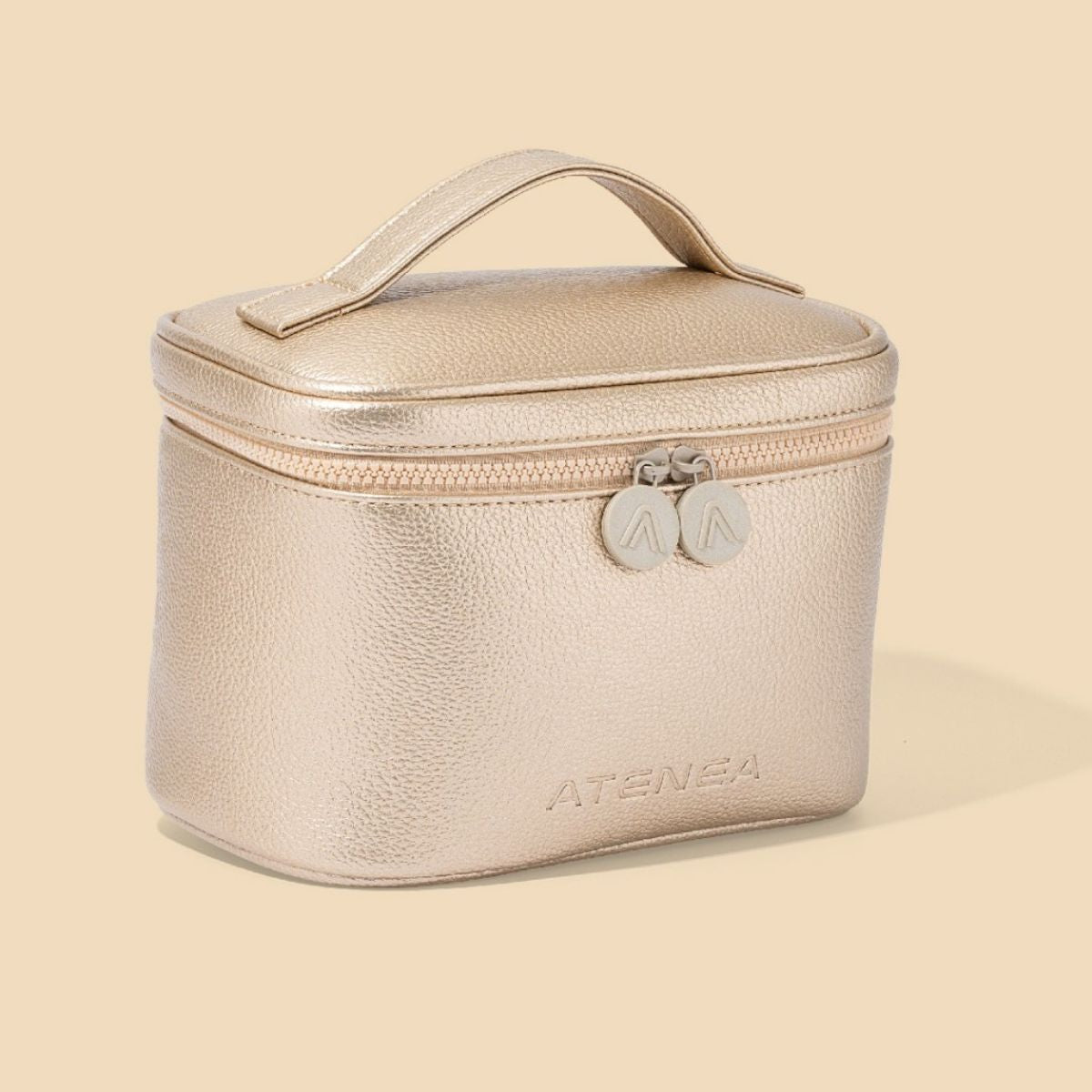 Cosmetiquera Single Gold Atenea estuche organizador maquillaje dorado compartimentos premium