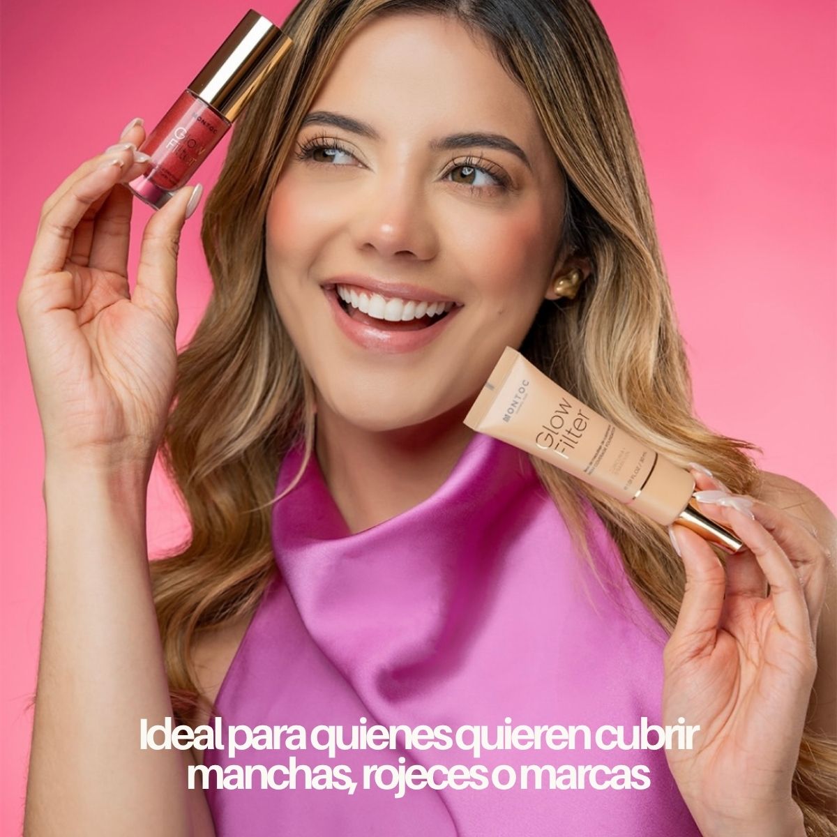 Base de Maquillaje Montoc Alta Cobertura, Acabado Luminoso con Ácido Hialurónico