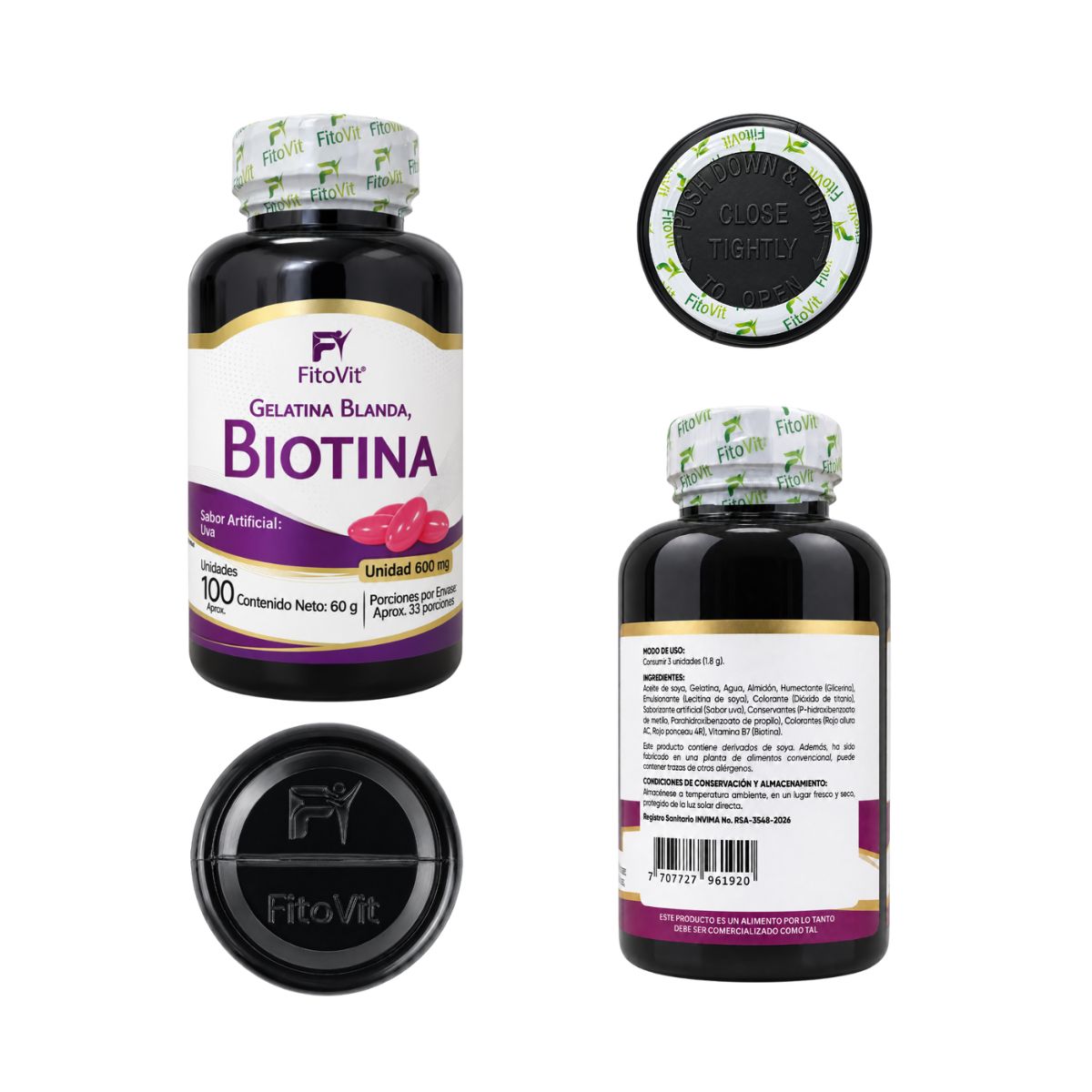Biotina FitoVit 600 mg • 100 Softgel • Cabello, Piel y Uñas