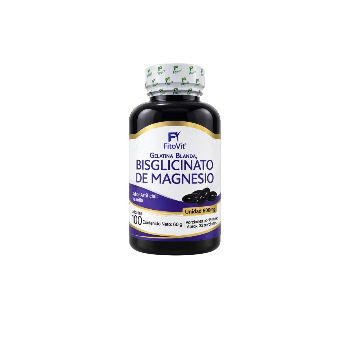 Bisglicinato de Magnesio 600 mg • 100 Softgels Vainilla • FitoVit •