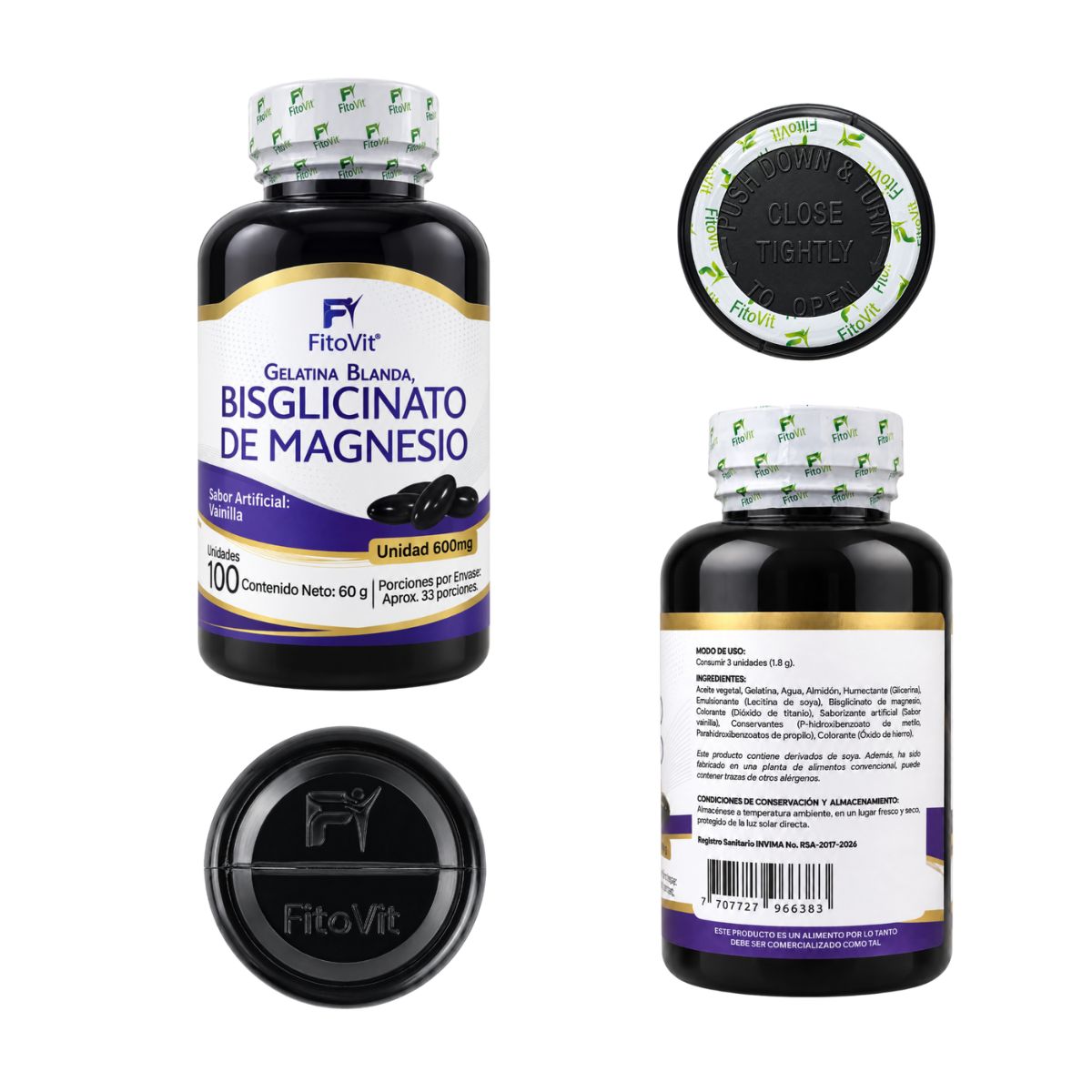 Bisglicinato de Magnesio 600 mg • 100 Softgels Vainilla • FitoVit •
