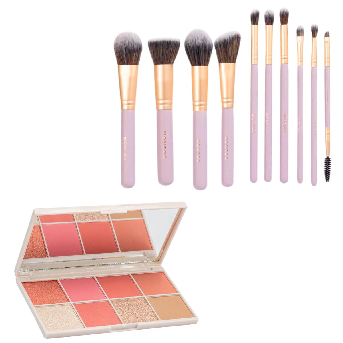Brochas Montoc x10 + Paleta Rubor Light Set 8T - Set Maquillaje Completo