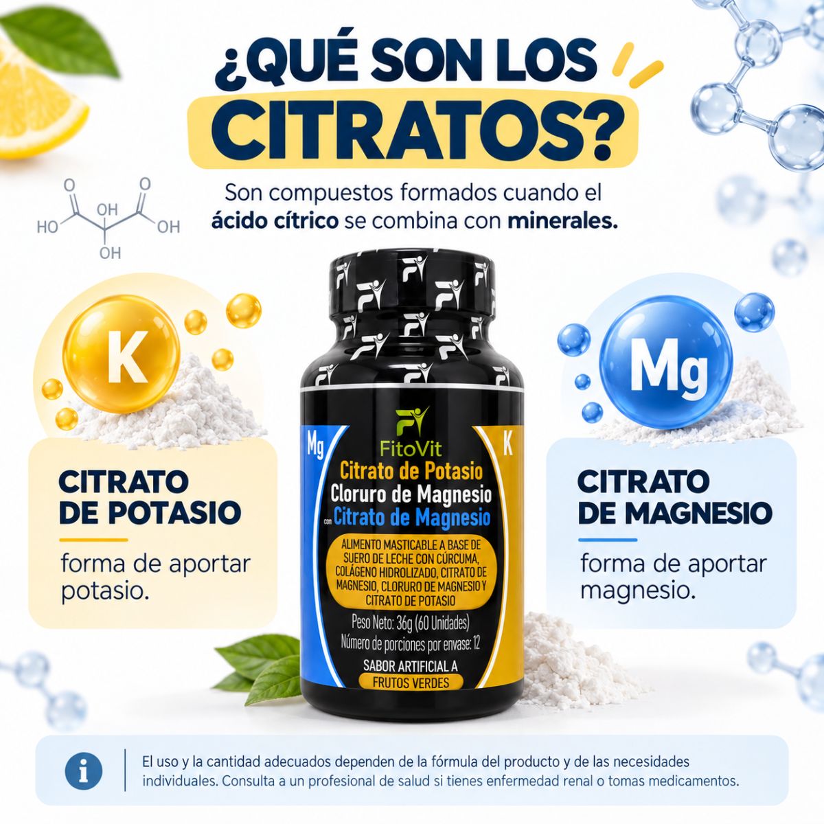 Citratos x60 FitoVit | Magnesio Calcio Potasio Citrato Biodisponible