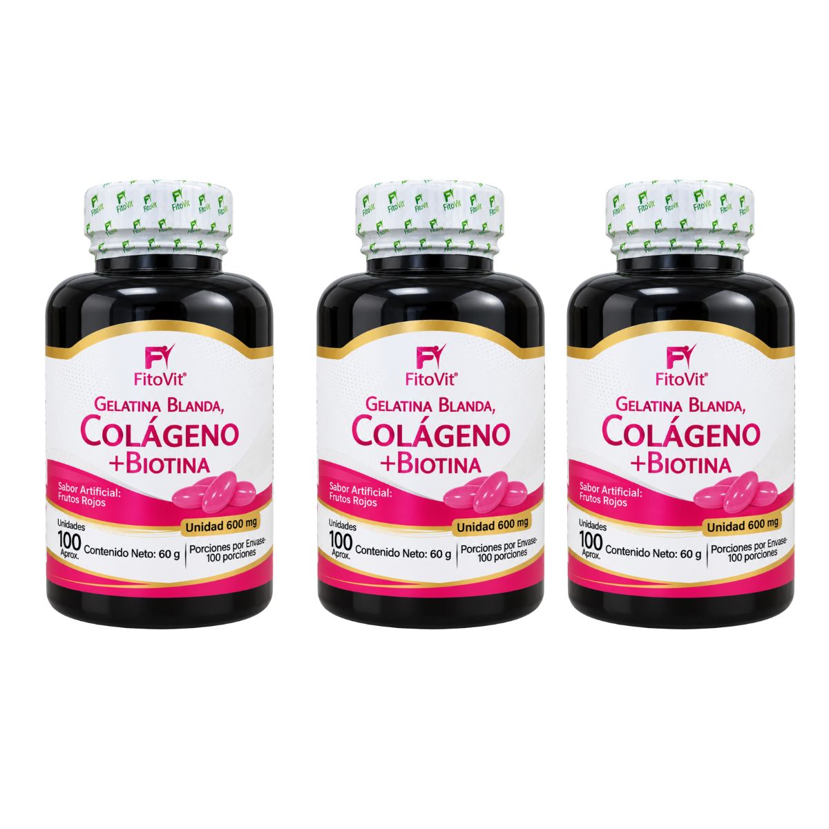 Colageno Biotina 600mg FitoVit 100 softgels piel firme cabello fuerte uñas