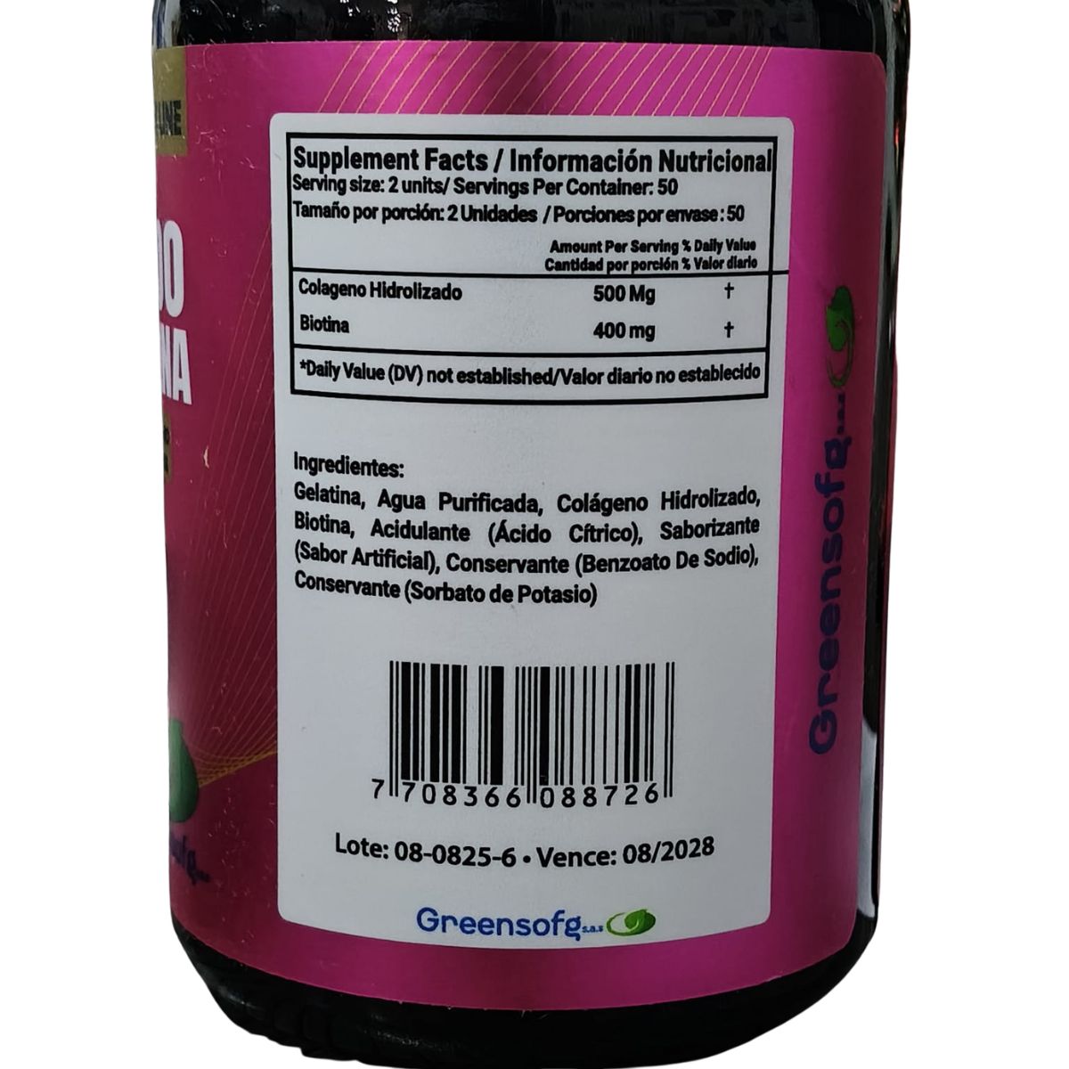 Colágeno Hidrolizado y Biotina Greensofg x100 Masticables - Envío Gratis