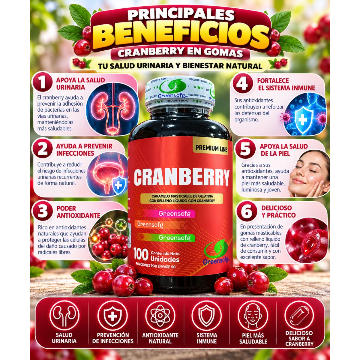 Cranberry Greensofg 1000 mg x100 Cápsulas Blandas · Arándano Rojo