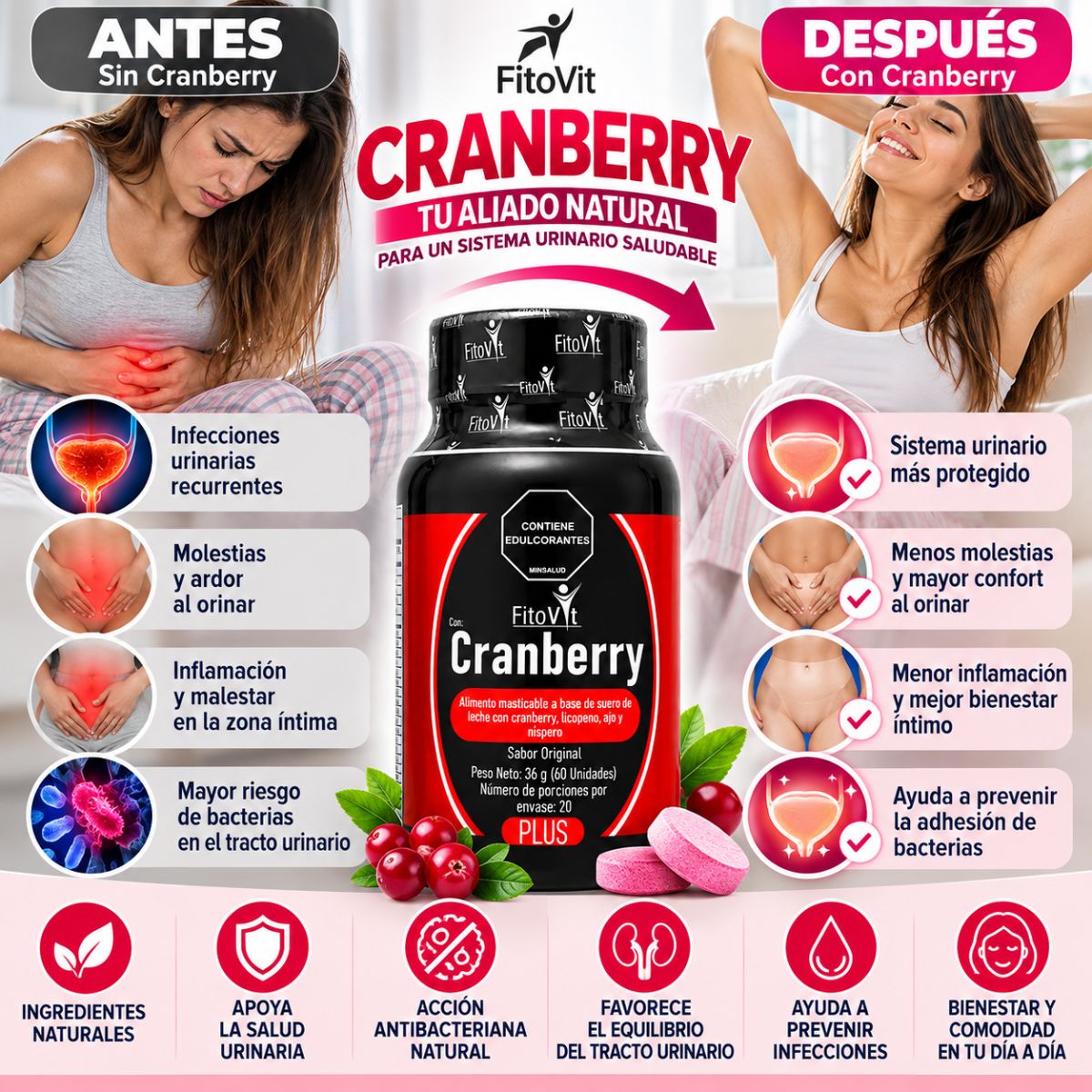 Cranberry FitoVit x60 capsulas arandano rojo salud urinaria antioxidante suplemento Colombia