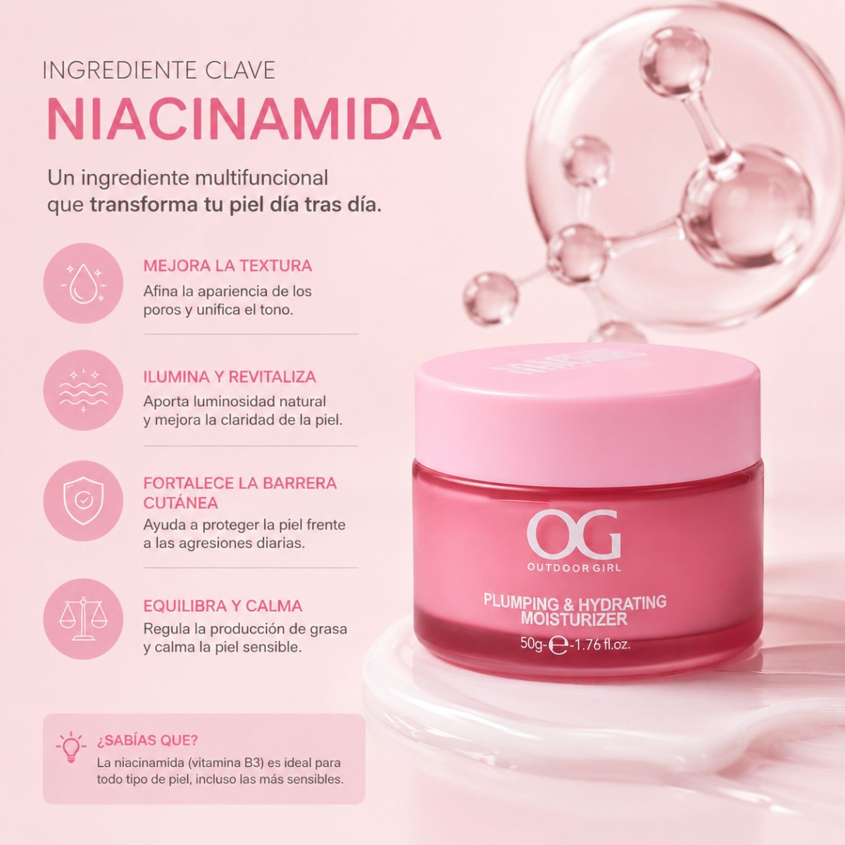 Crema Hidratante Niacinamida OG Colombia facial vitamina B3 poros manchas tono uniforme hidratacion