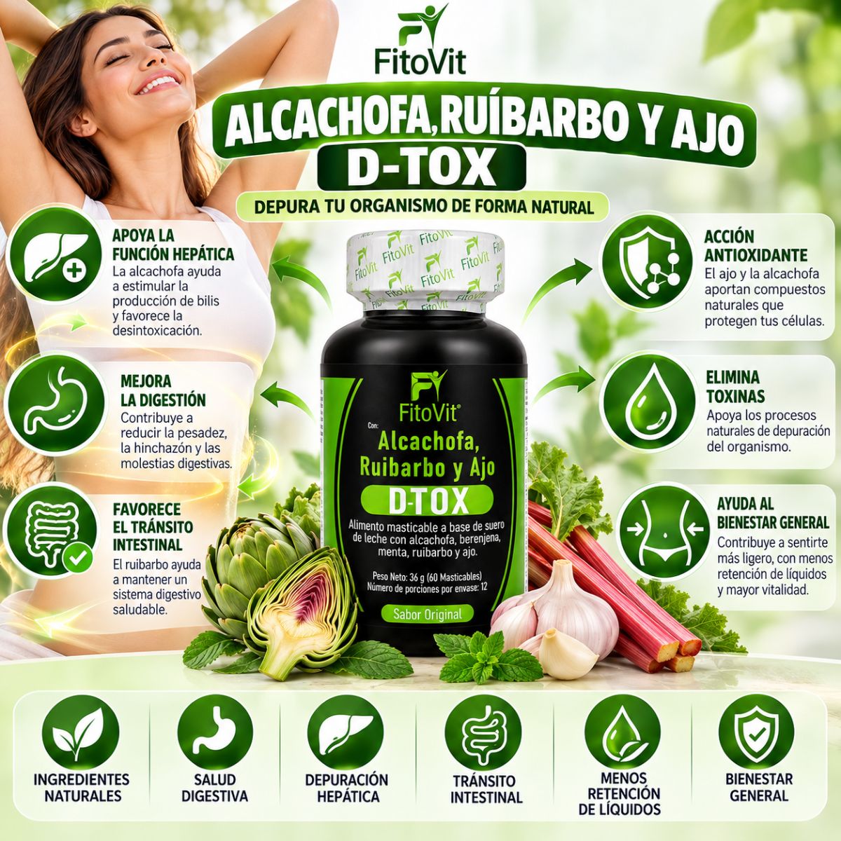 D-Tox x60 Cápsulas FitoVit: Depurativo Natural Hígado · Riñón · Digestión
