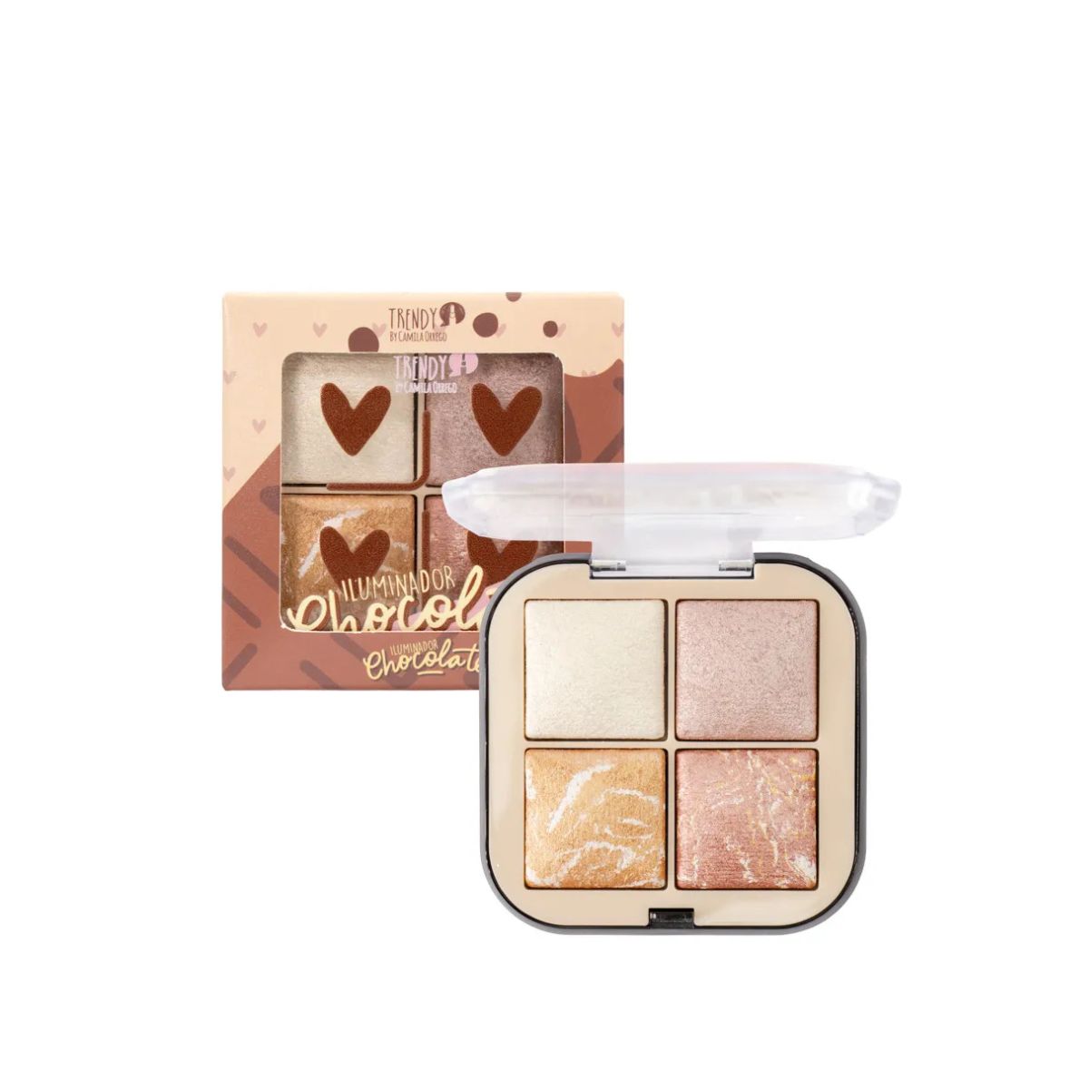 Iluminador en polvo horneado Chocolate Trendy con cuatro tonos