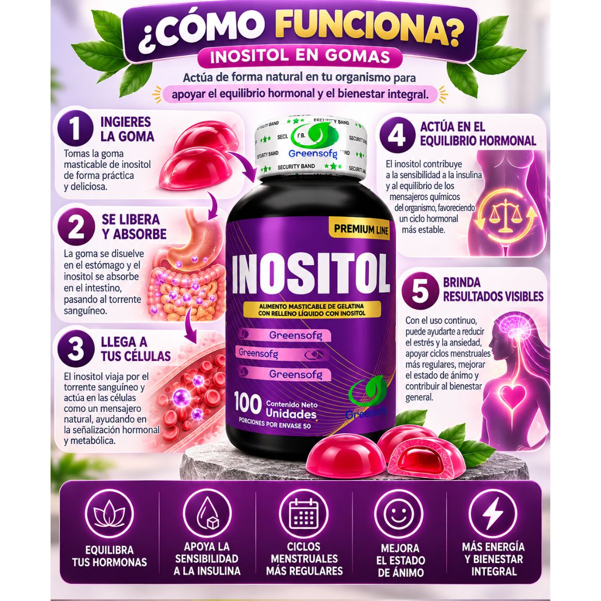 Inositol Greensofg 1000 mg x100 Masticables con Envío Gratis