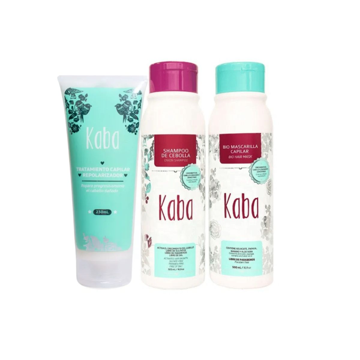 Kit Crecimiento Reparacion KABA shampoo cebolla mascarilla repolarizador 500ml anticaida Colombia