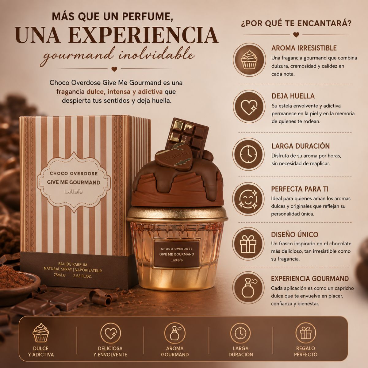 Perfume Lattafa Choco Overdose EDP gourmand chocolate negro cacao vainilla caramelo Colombia