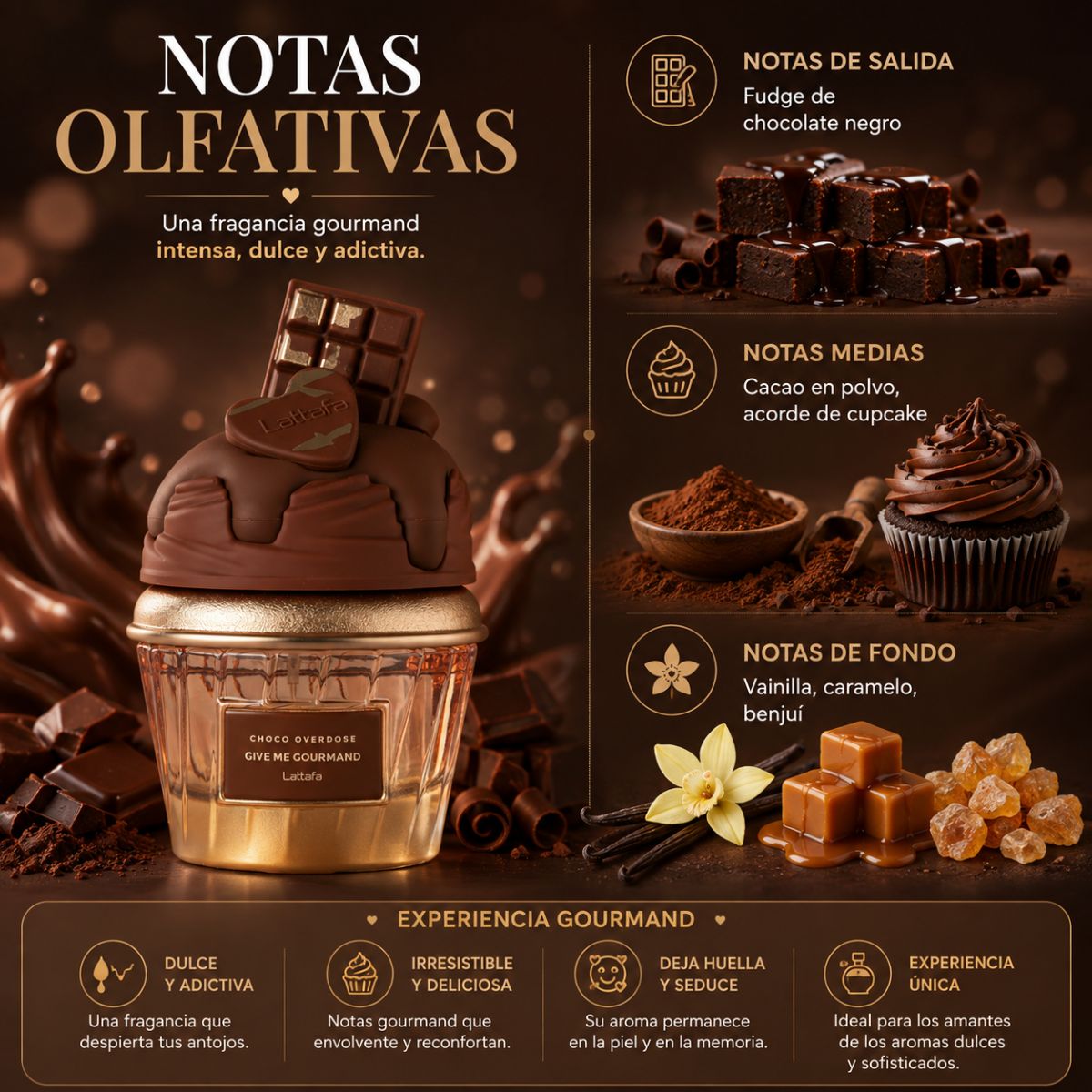 Perfume Lattafa Choco Overdose EDP gourmand chocolate negro cacao vainilla caramelo Colombia