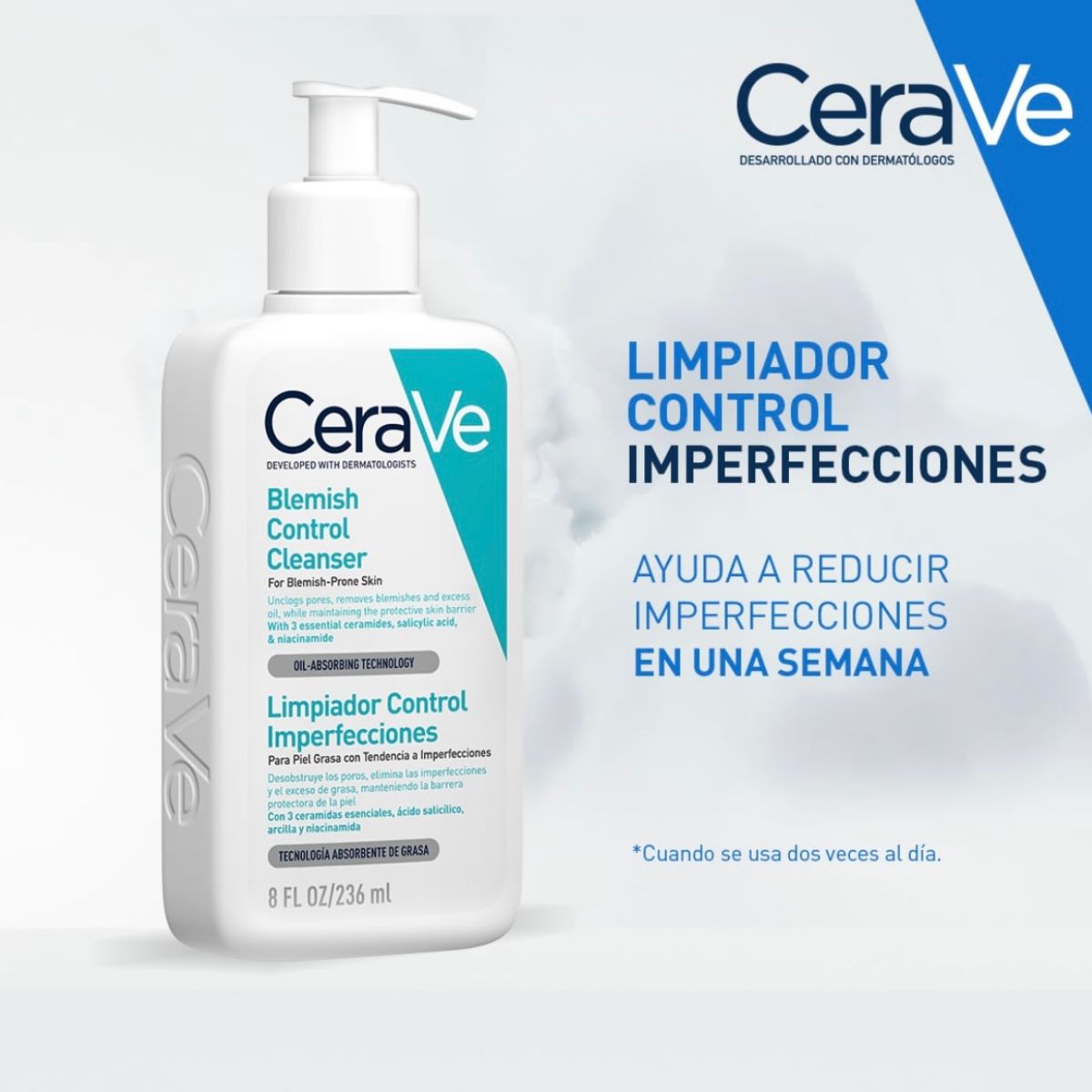 Limpiador facial CeraVe control imperfecciones con ácido salicílico para piel grasa