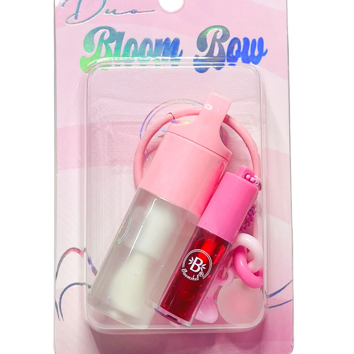 Gloss labial llavero Duo Bloom Bow Bloomshell set dos tonos moño decorativo beauty accesorio