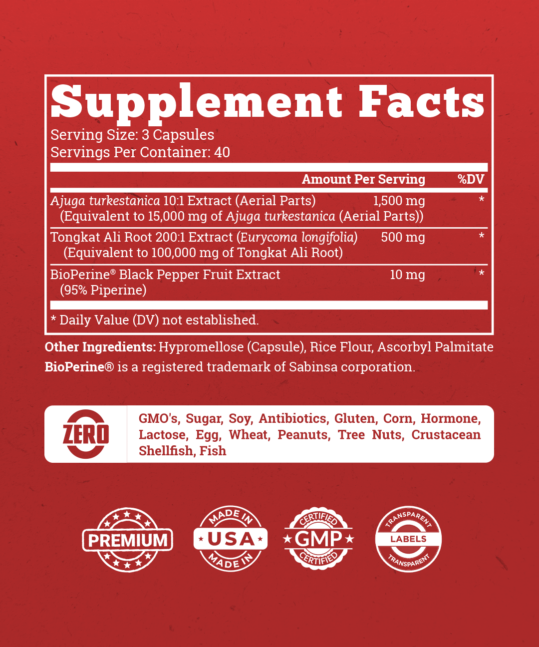 Información nutricional Turkesterone Old School Labs