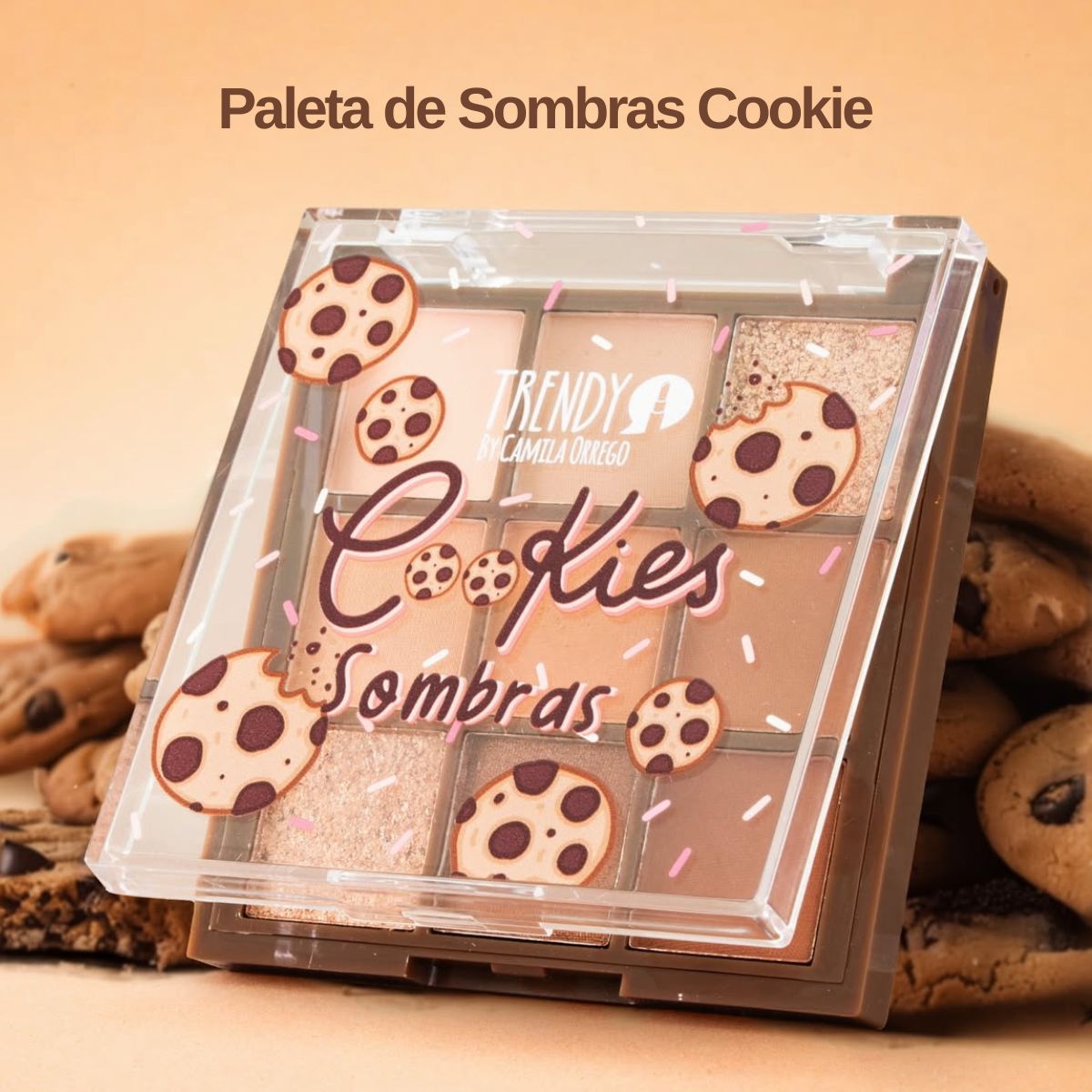 Paleta de sombras Cookie de Trendy con 9 tonos tierra en acabado mate y satinado