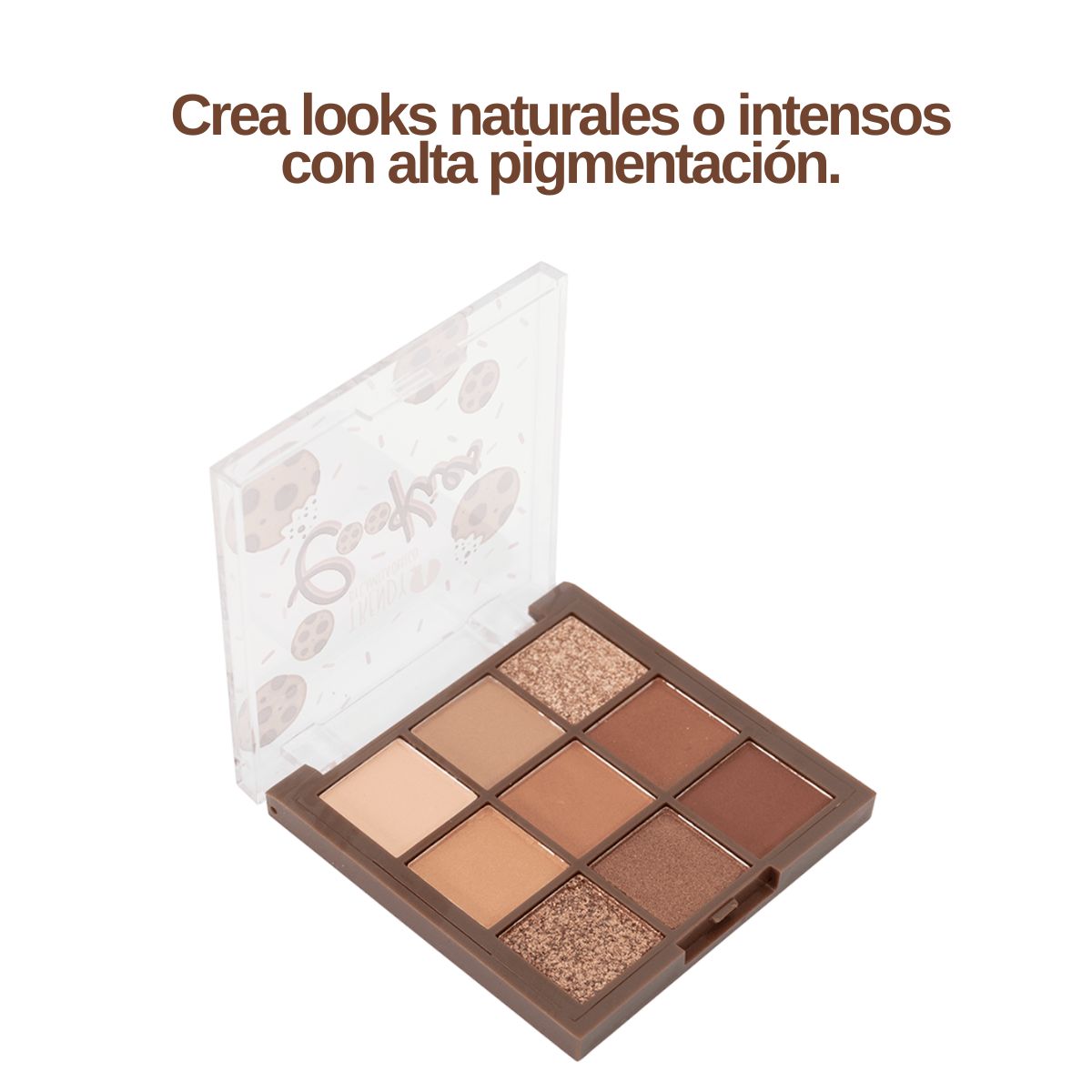 Paleta de sombras Cookie de Trendy con 9 tonos tierra en acabado mate y satinado