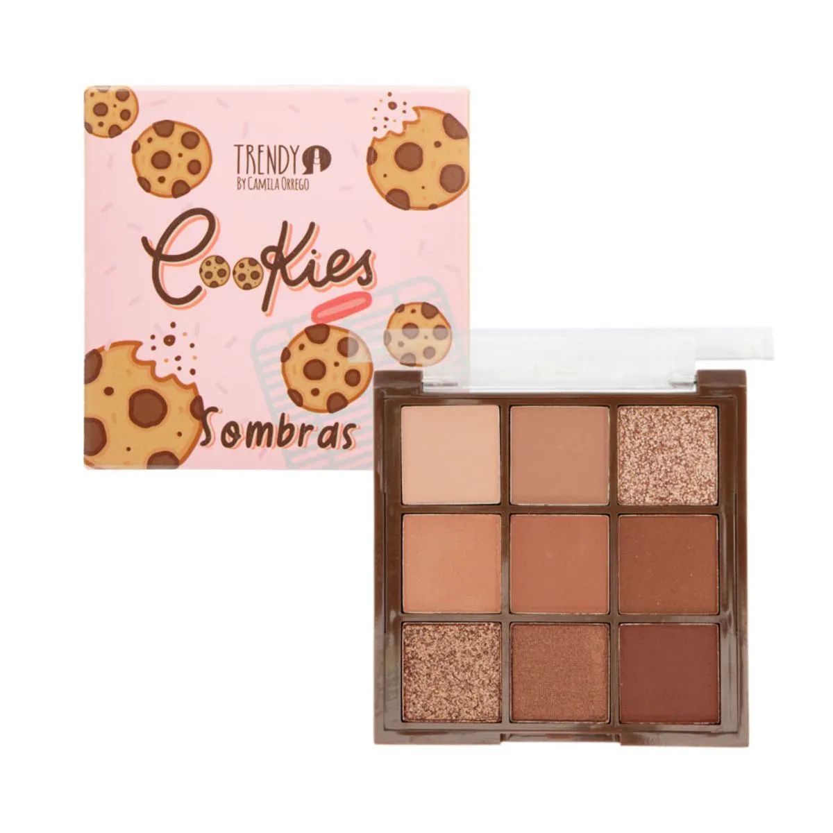 Paleta de sombras Cookie de Trendy con 9 tonos tierra en acabado mate y satinado