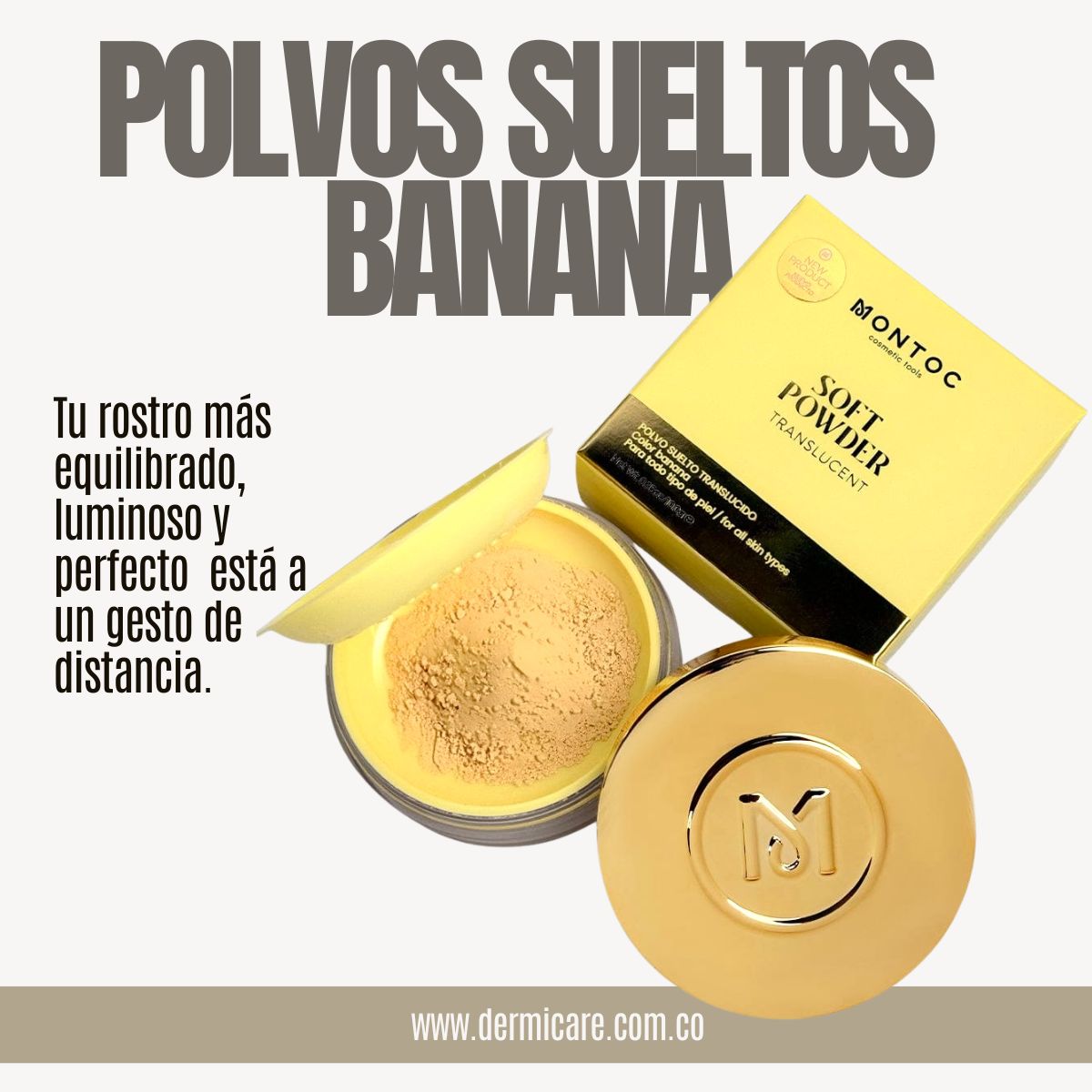 Polvo suelto traslúcido tono banana 10g para corrección de rojeces, iluminación y acabado mate