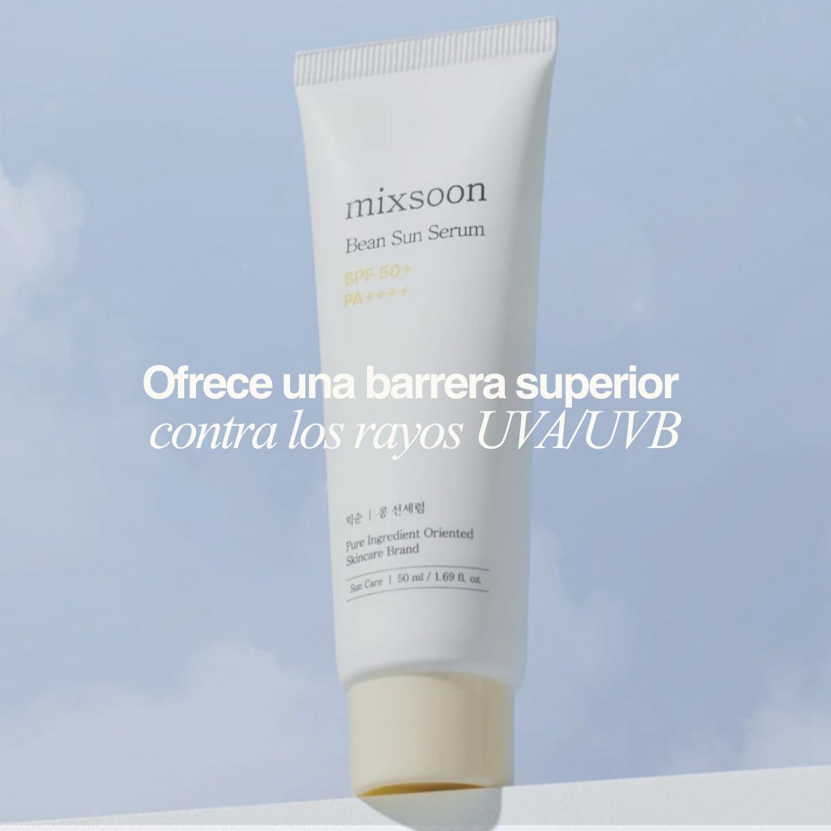 Protector solar en suero Mixsoon Bean Sun SPF50+ PA++++, textura ligera con extractos fermentados coreanos.