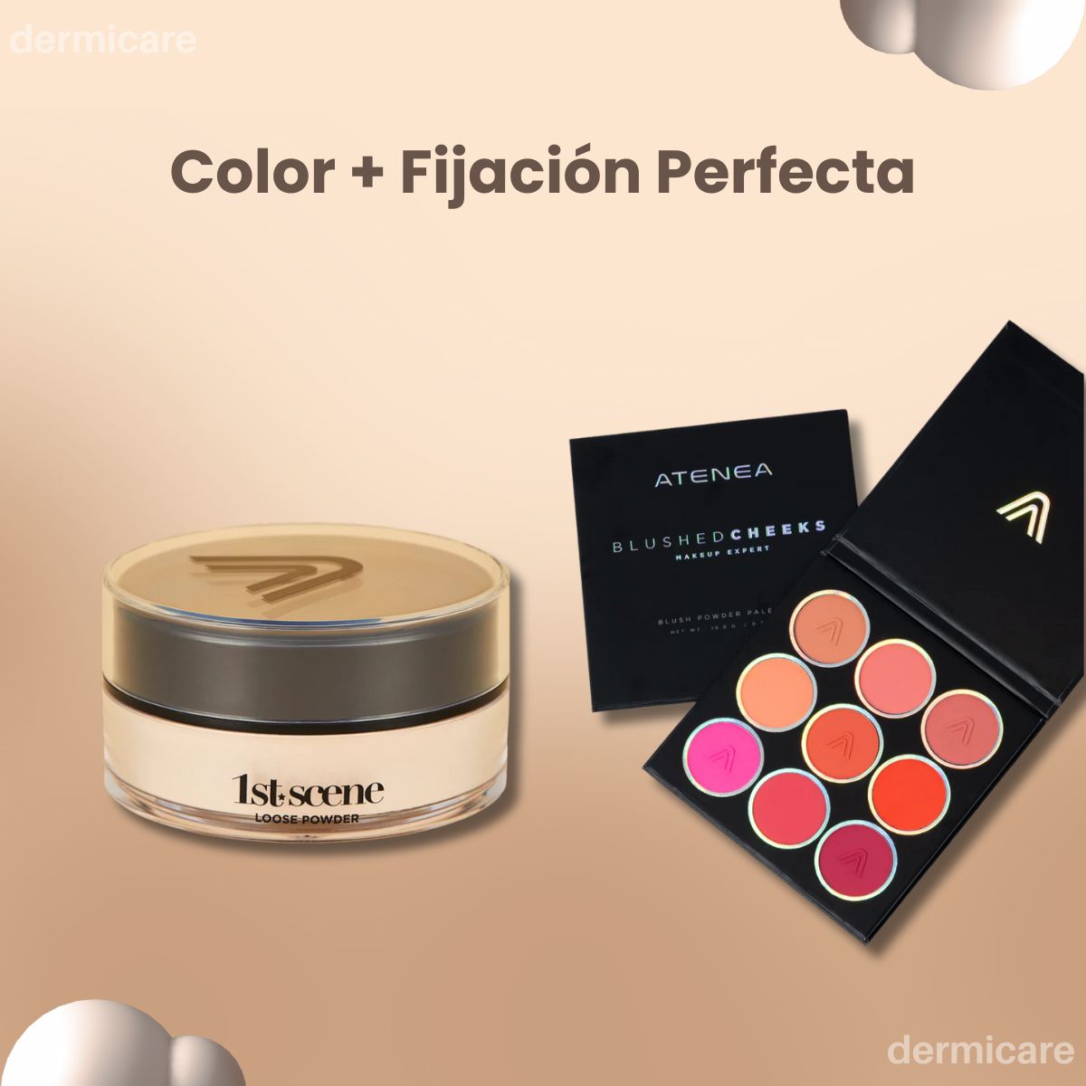 Paleta Rubores Atenea 9 tonos + Polvo Traslúcido 1ST SCENE