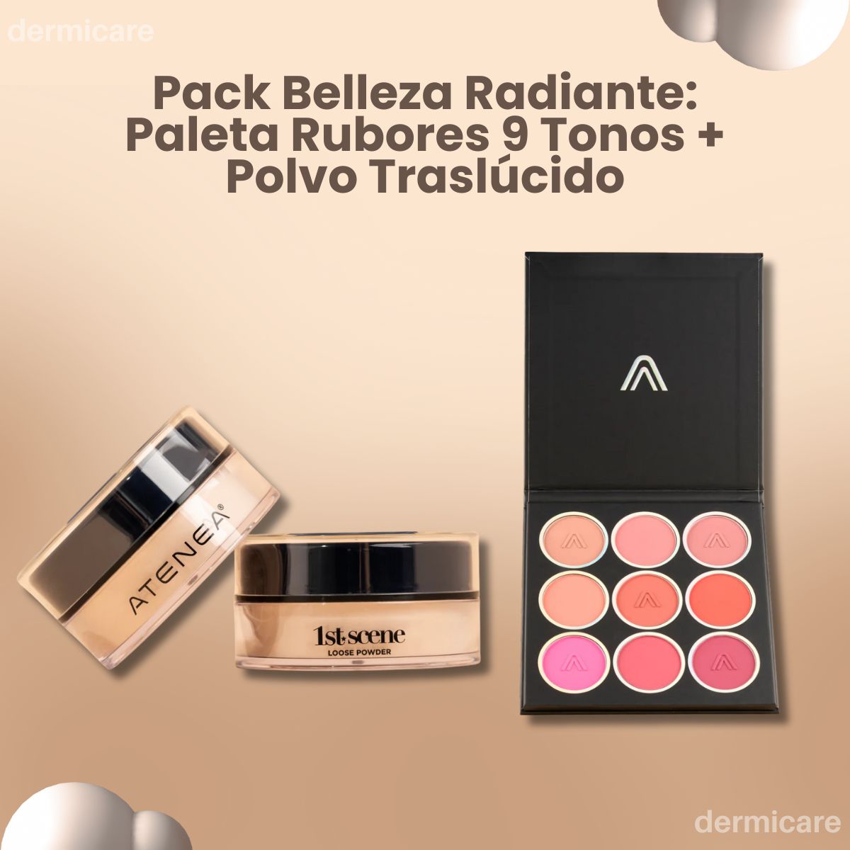 Paleta Rubores Atenea 9 tonos + Polvo Traslúcido 1ST SCENE
