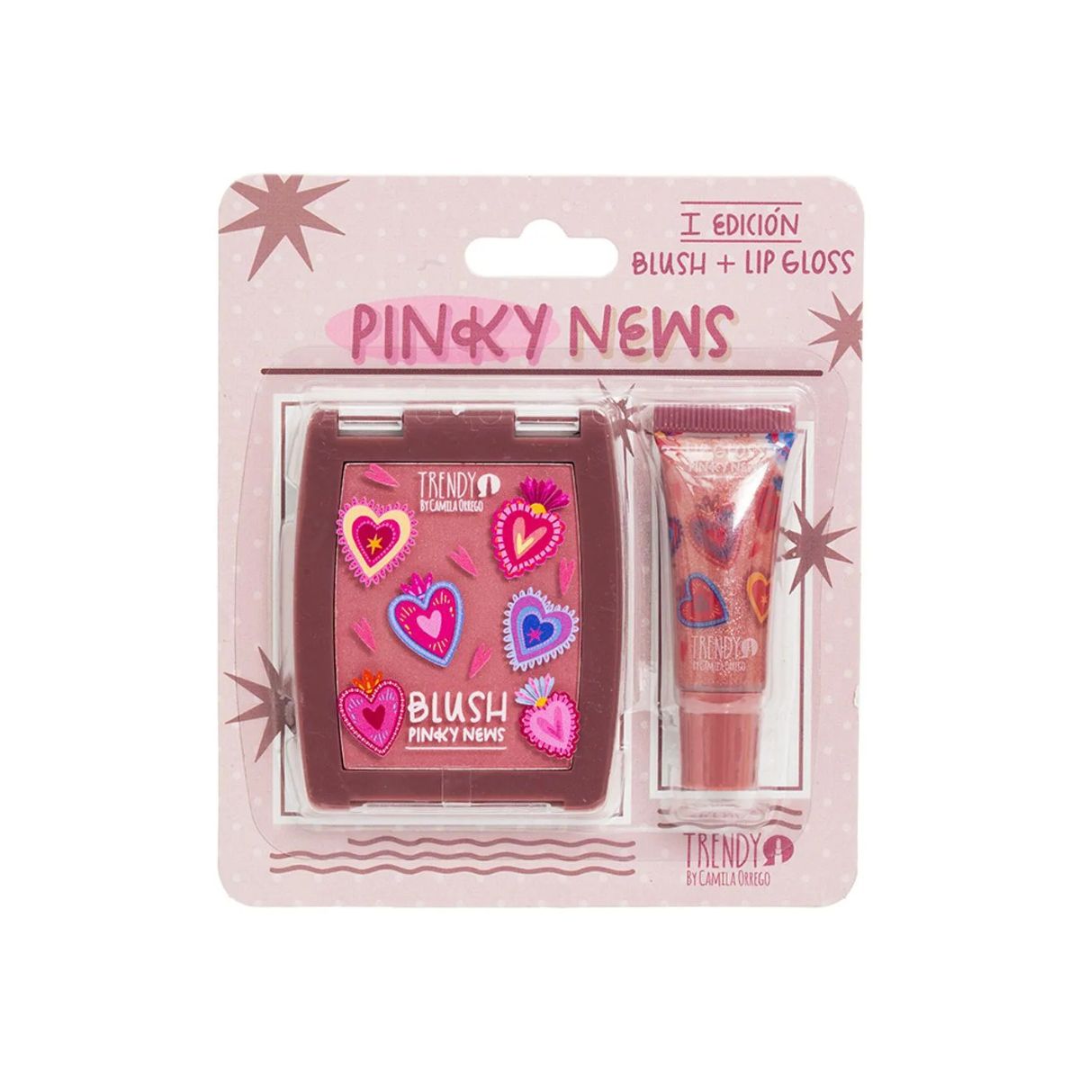 Rubor en polvo y gloss labial color rosado Trendy Kit de maquillaje