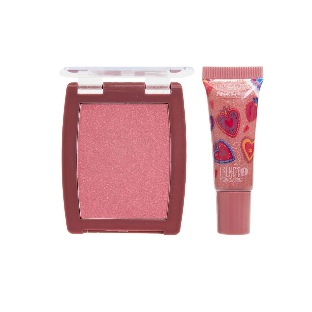Rubor en polvo y gloss labial color rosado Trendy Kit de maquillaje