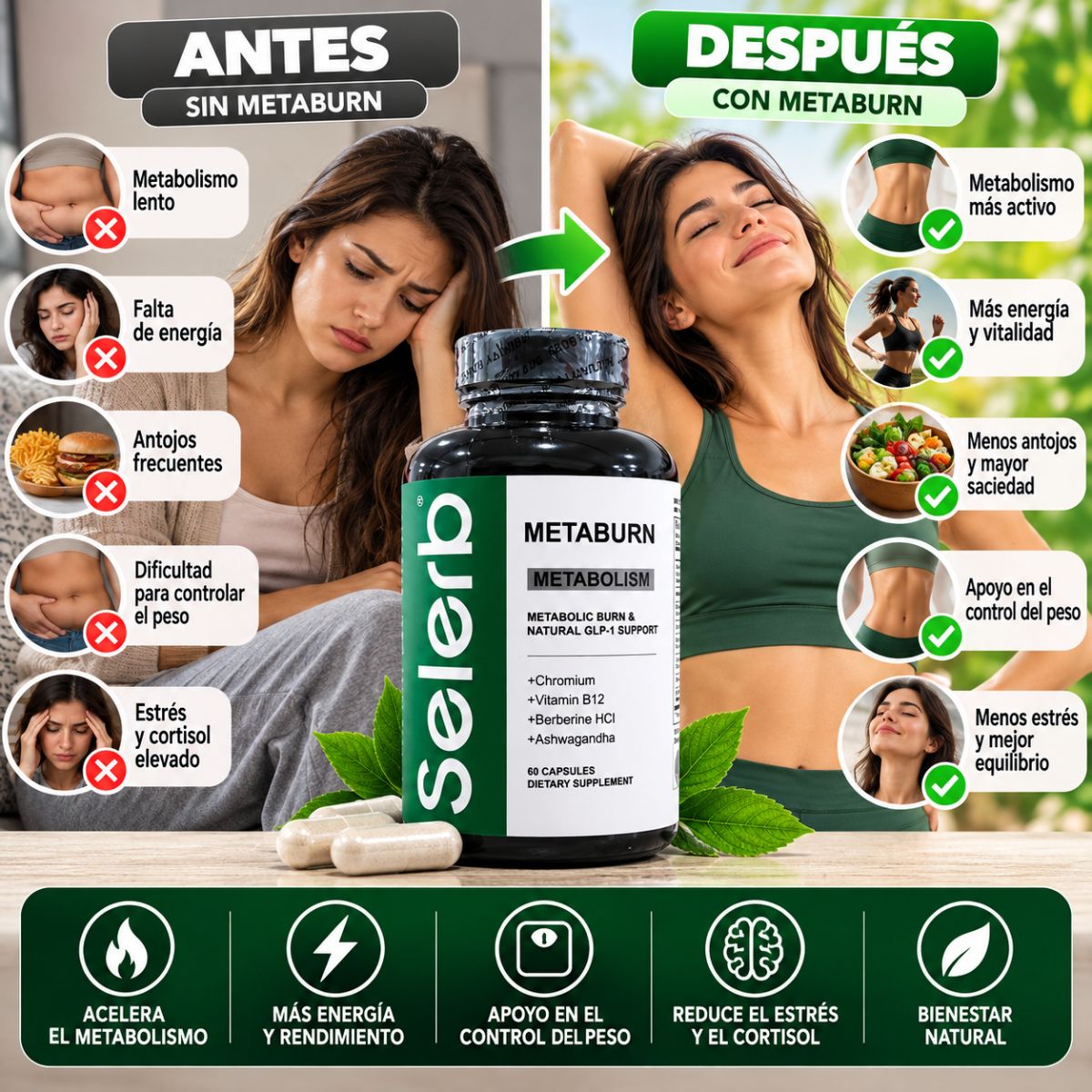 Selerb Metaburn x60 Berberina, Cromo, Ashwagandha y Envío Gratis