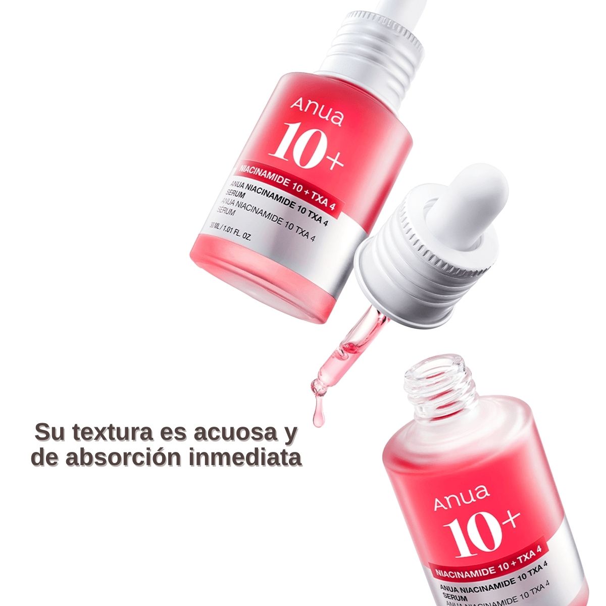 Serum facial de niacinamida Anua Pack de dos unidades.