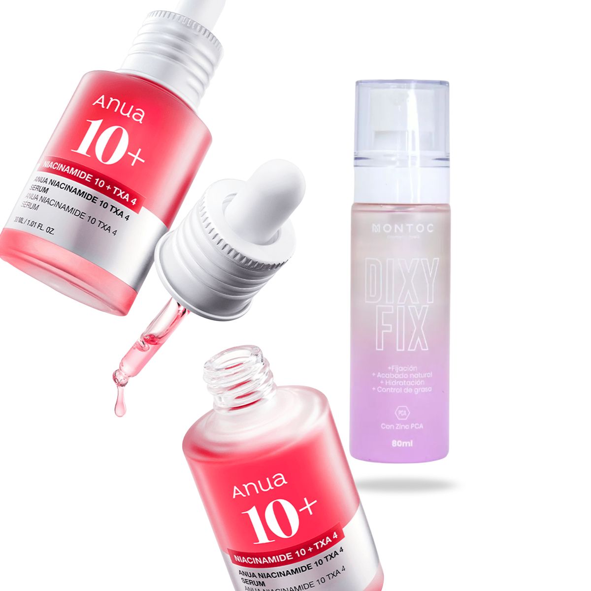 Serum de niacinamida Anua y spray fijador de maquillaje Montoc