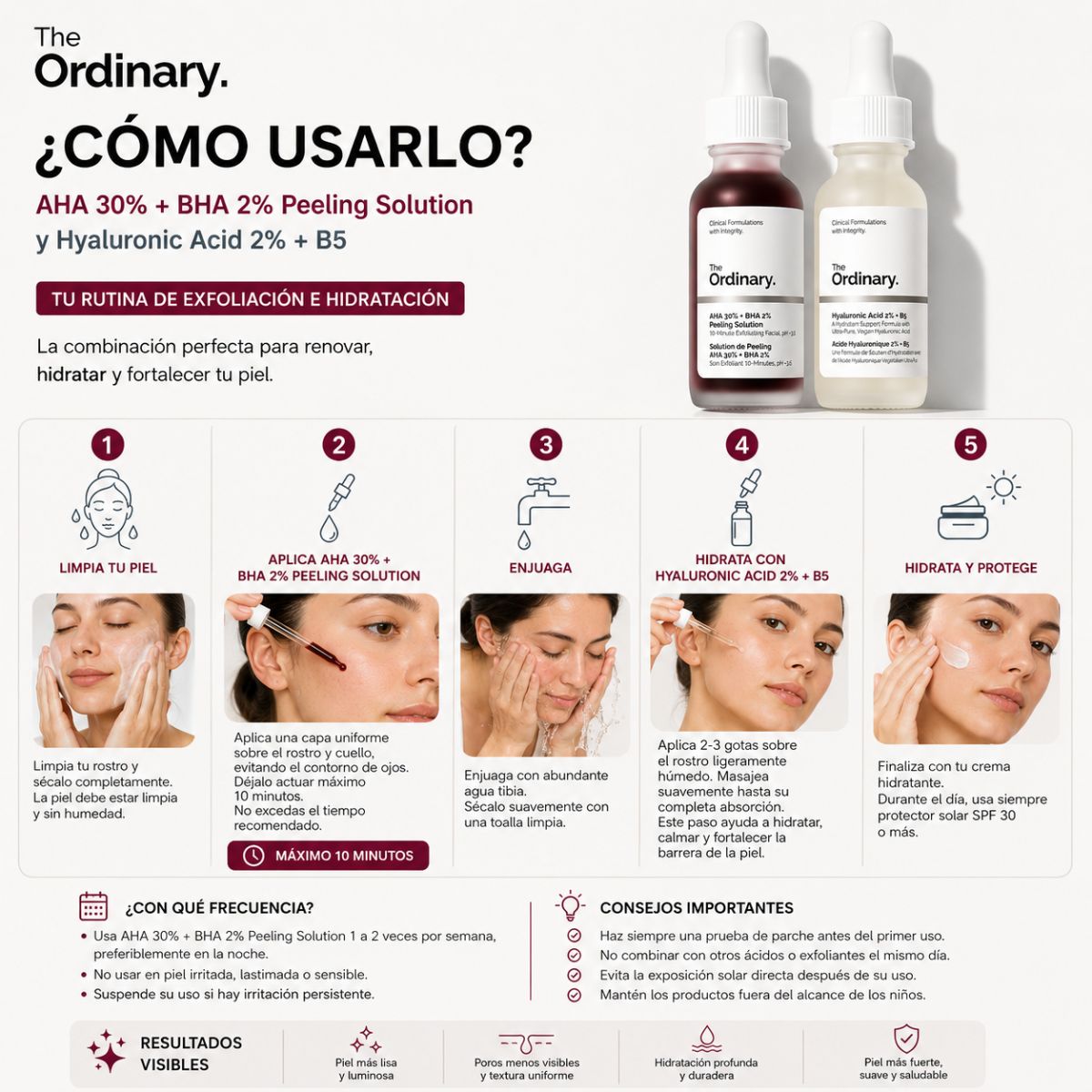 The Ordinary Peeling AHA 30 BHA 2 acido hialuronico 2 B5 15ml exfoliacion hidratacion