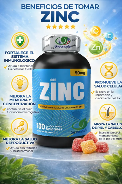 Zinc en Gomitas Greensofg x100 Piel, cabello y uñas