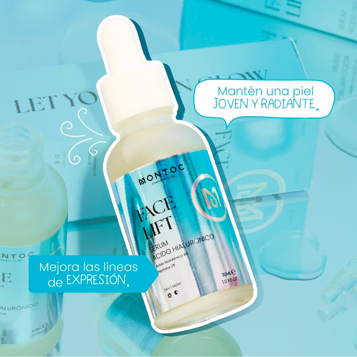 Sérum de Ácido Hialurónico con péptidos, menta y pepino para hidratación y firmeza