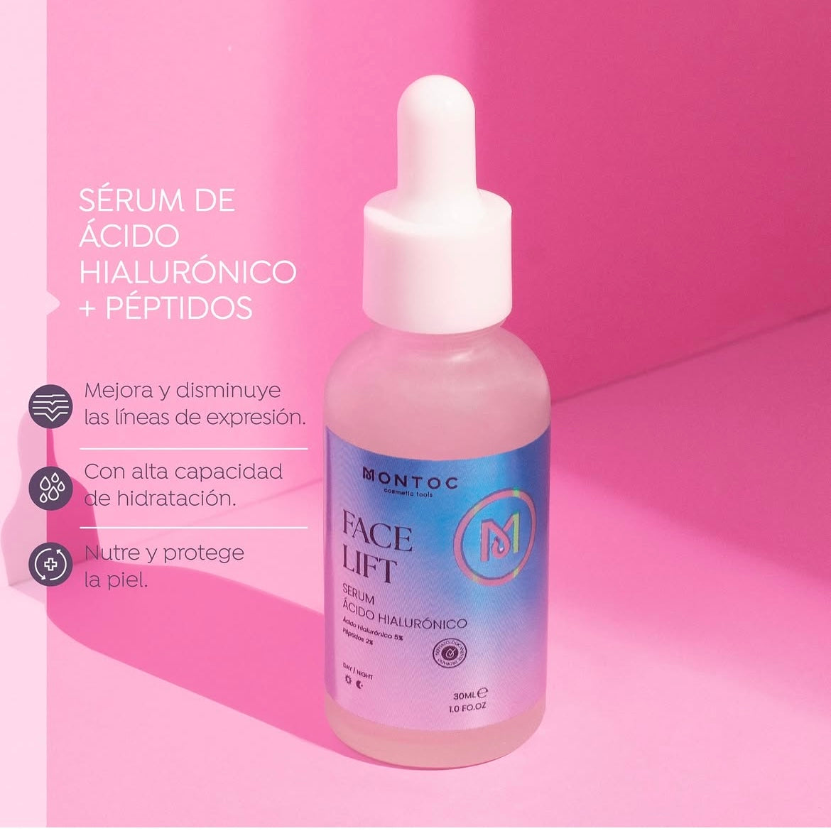 Sérum de Ácido Hialurónico con péptidos, menta y pepino para hidratación y firmeza