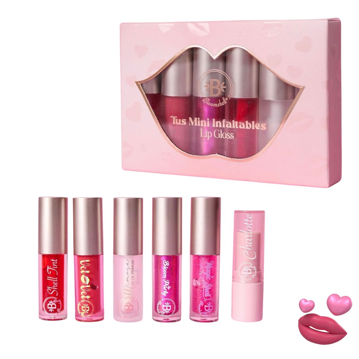 Brillos labiales Bloomshell en 6 tonos - Mini Lip Gloss Set x6