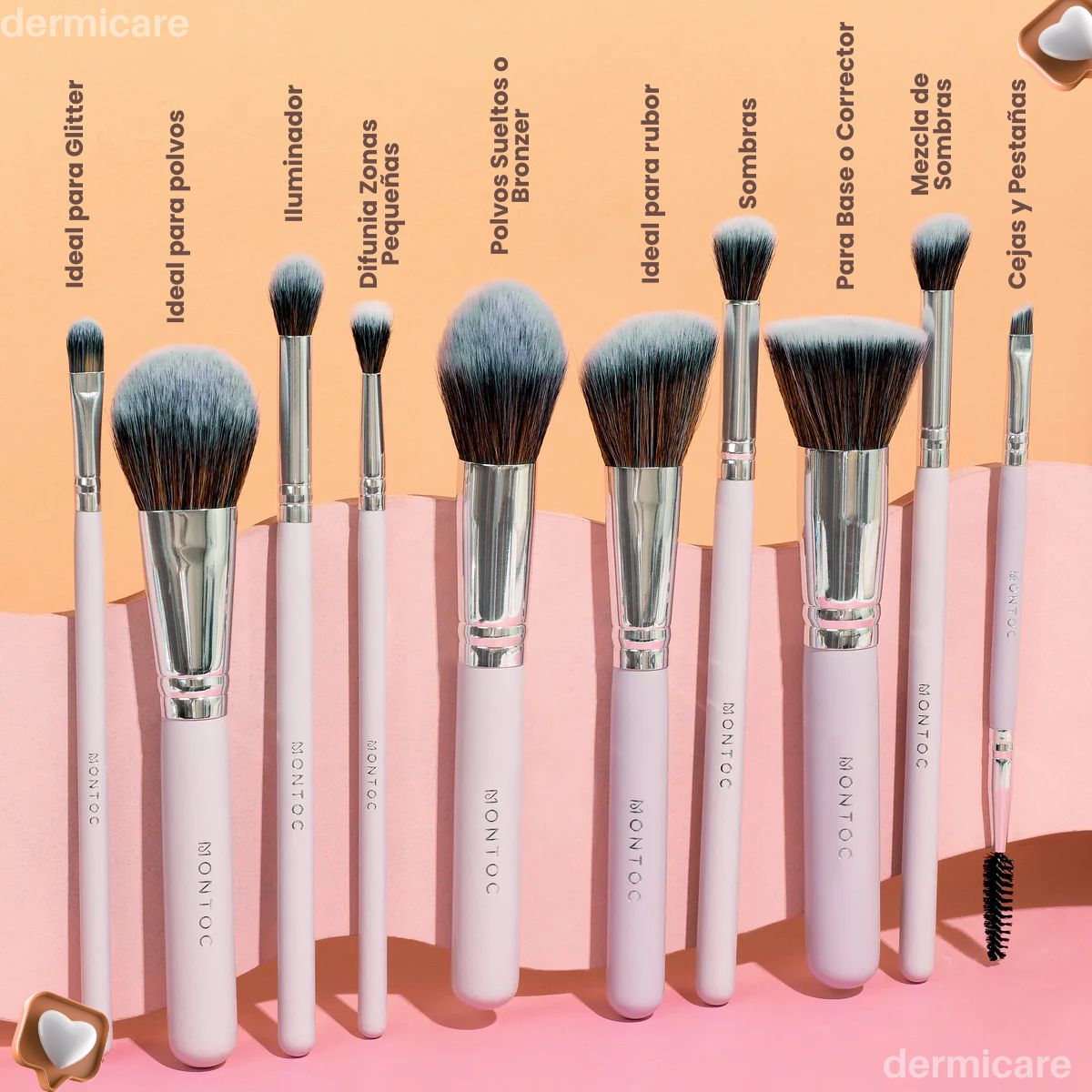 Brochas Montoc x10 - Set profesional de brochas de maquillaje