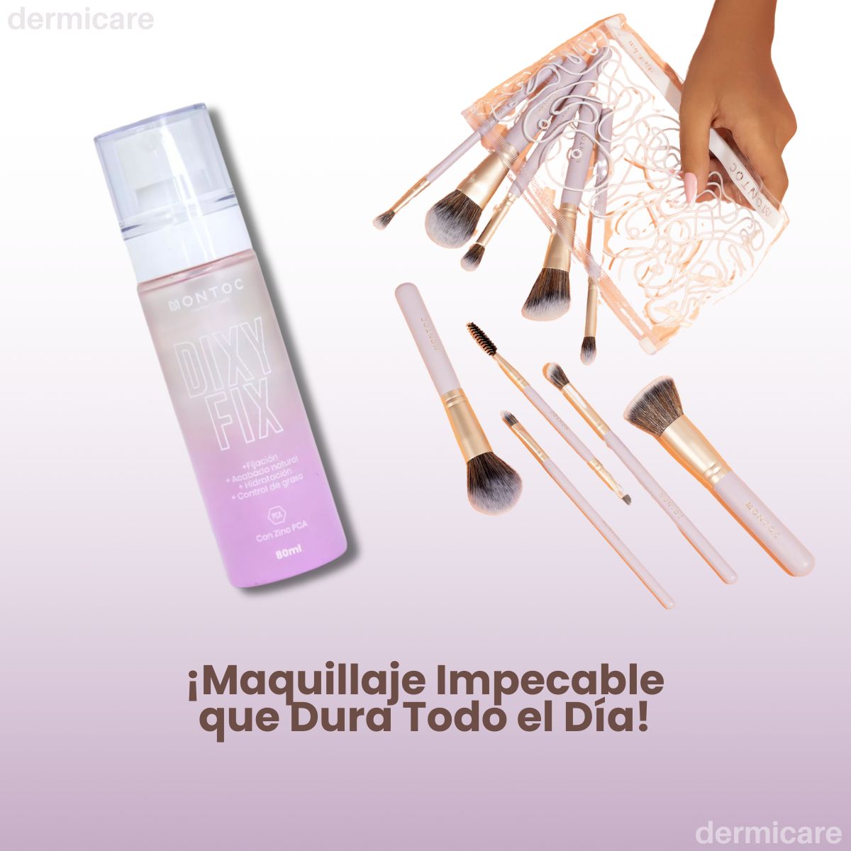 Brochas Montoc x10 + Fijador Maquillaje - Set Profesional