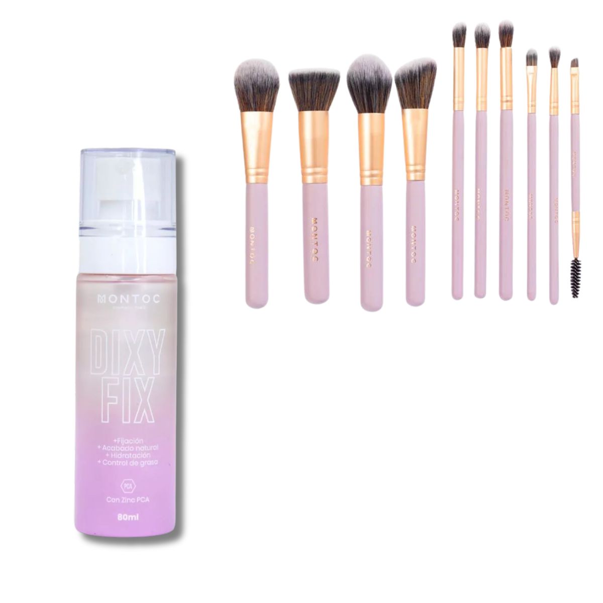 Brochas Montoc x10 + Fijador Maquillaje - Set Profesional