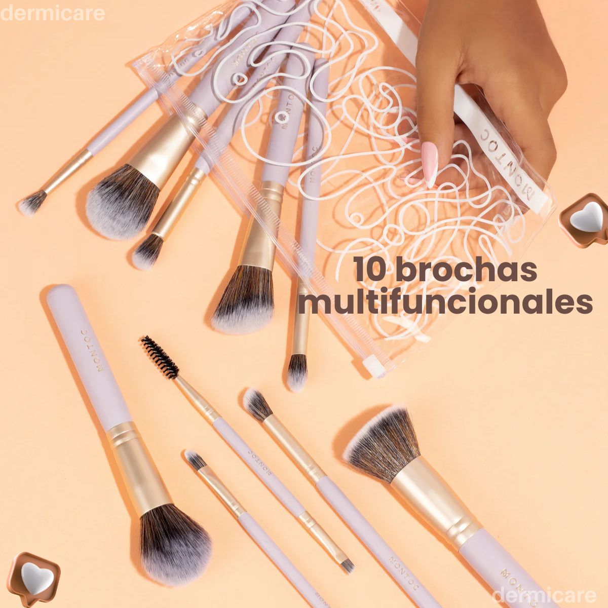 Brochas Montoc x10 - Set profesional de brochas de maquillaje