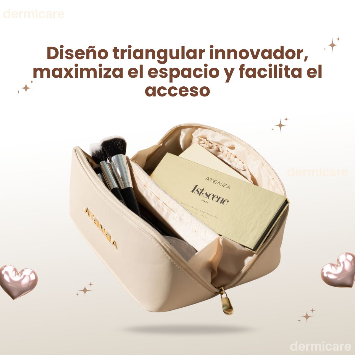 Cosmetiquera de Maquillaje Triangular de Atenea - Estuche organizador de maquillaje