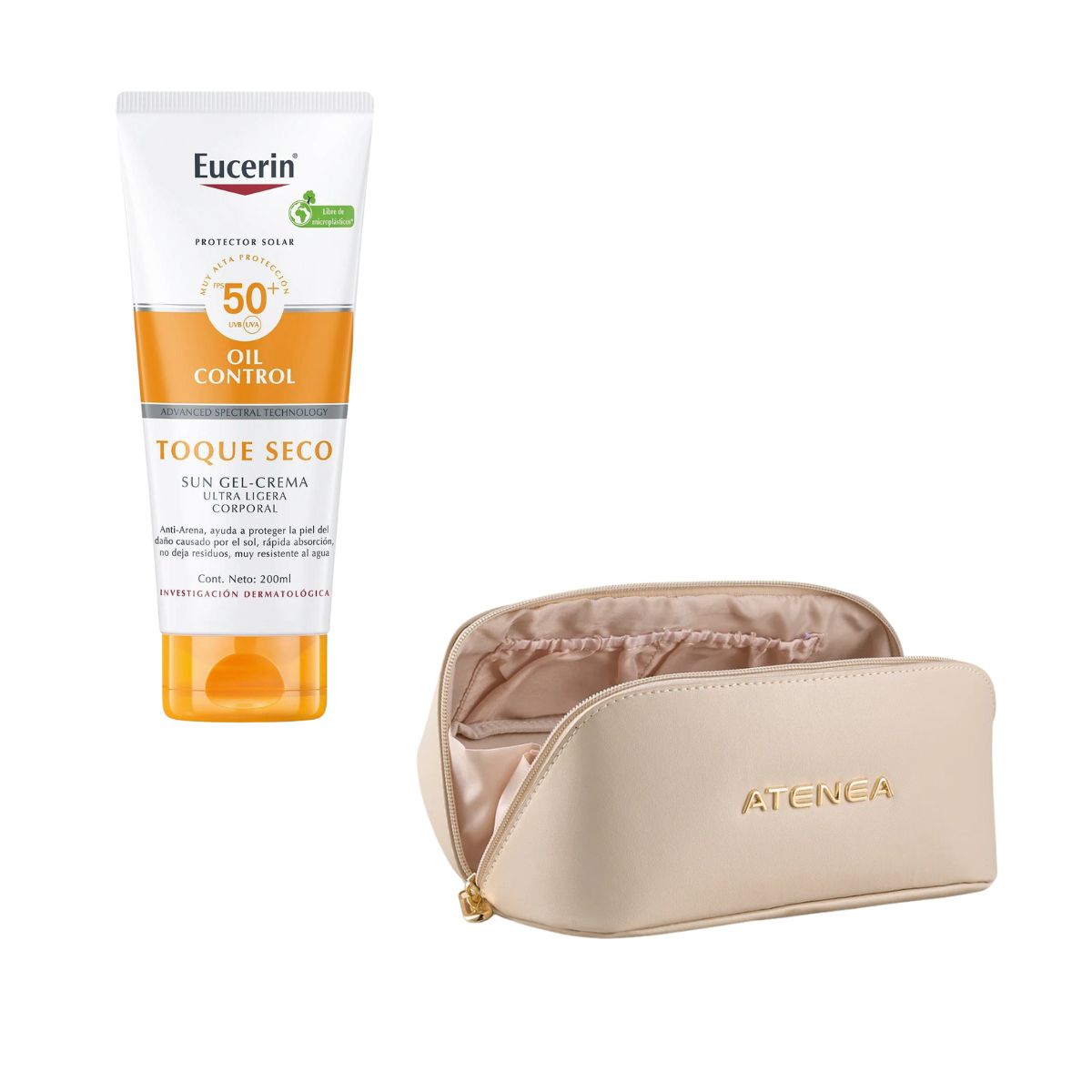 Cosmetiquera Maquillaje Atenea + Protector Solar Eucerin - Kit viajero de belleza